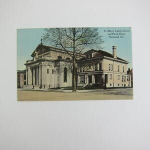 Antique Richmond Indiana Postcard St. Mary's Catholic Church & Parish House
